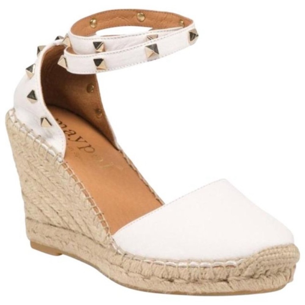 Maypol Made in Spain Leather Studded Closed Toe Wedge Espadrille